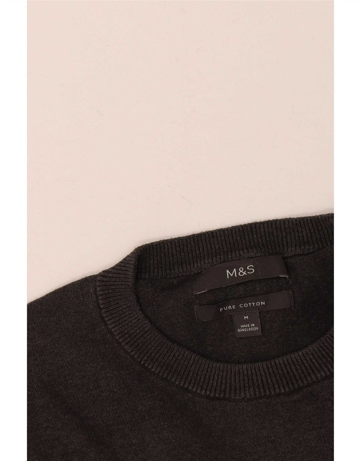 Suéter masculino Marks & Spencer com gola redonda e algodão cinza médio