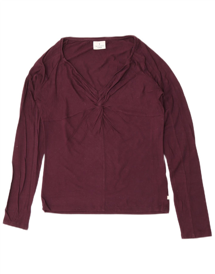 Trussardi Top feminino manga comprida UK 12 viscose roxo médio