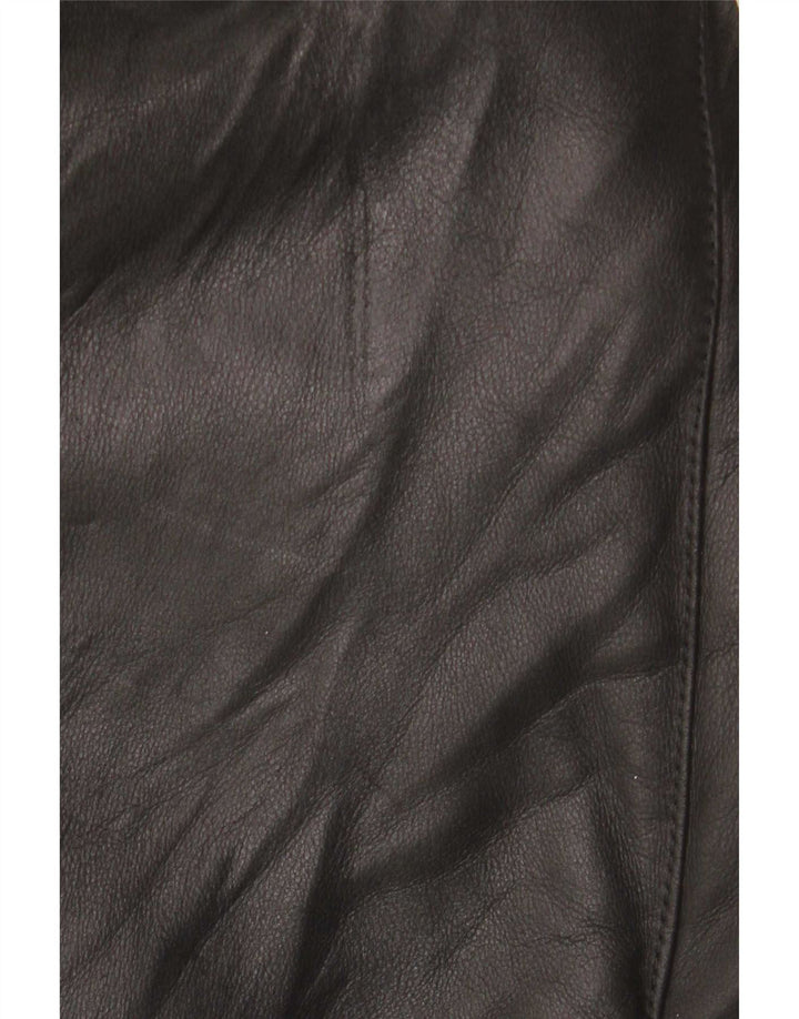 Casaco feminino vintage de shearling UK 12 couro preto médio