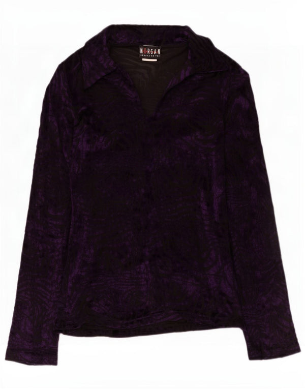 Blusa feminina de veludo de manga comprida Morgan UK 12 viscose roxa média