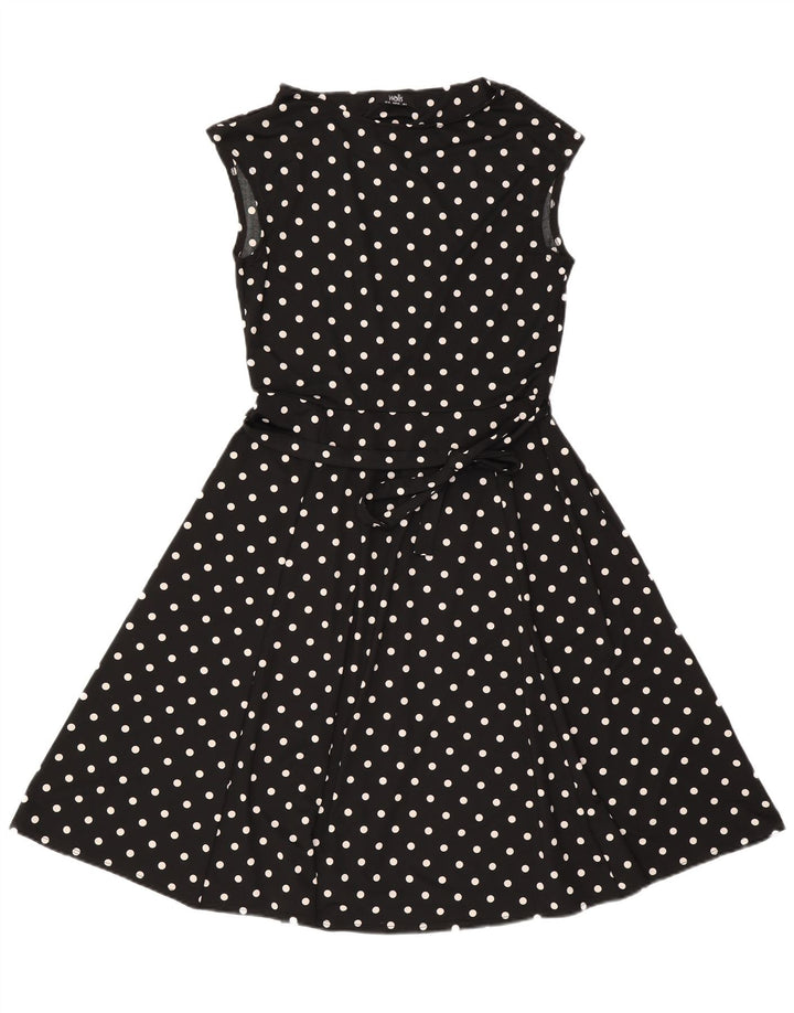 Vestido feminino Wallis sem mangas evasê UK 12 bolinhas pretas médias