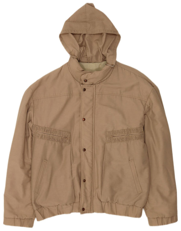 Jaqueta corta-vento masculina vintage com capuz EU 52 XL marrom