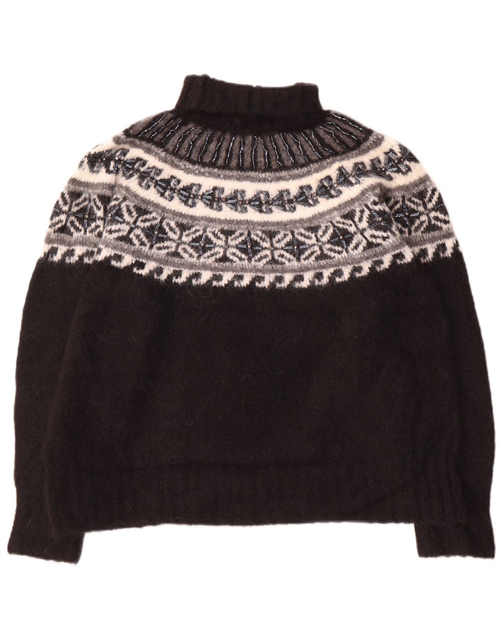 Suéter feminino Zara com gola redonda Reino Unido 14 médio preto Fair Isle poliamida
