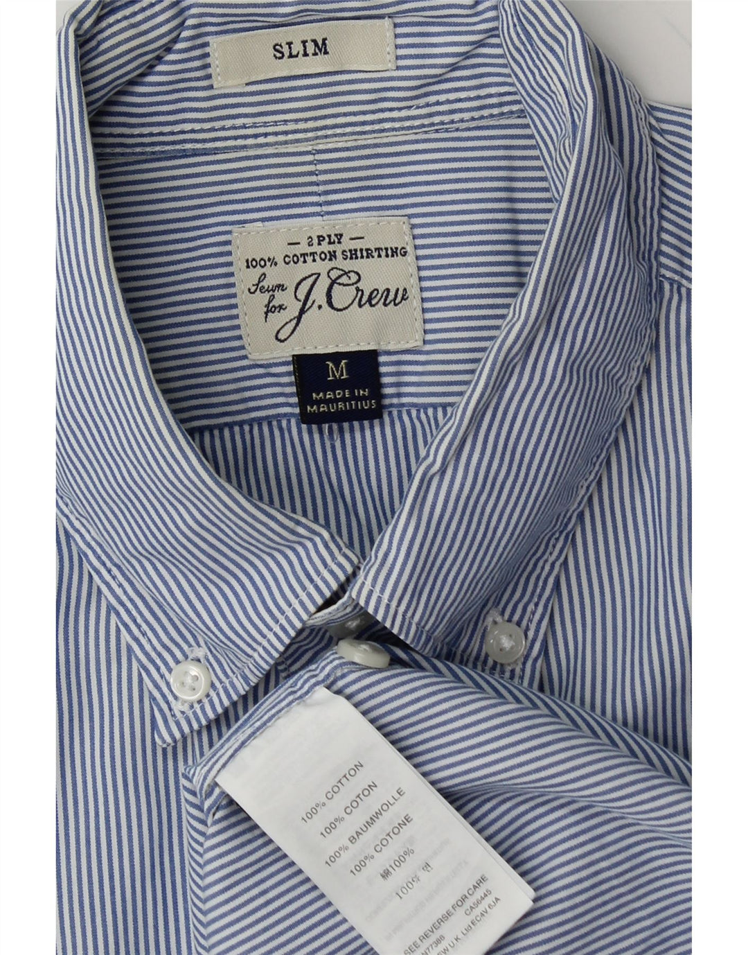 J. CREW Camisa masculina slim fit de algodão listrado azul médio