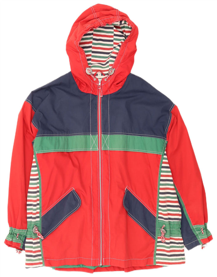 Jaqueta corta-vento superdimensionada com capuz feminino vintage EU 46 XL vermelho colorblock