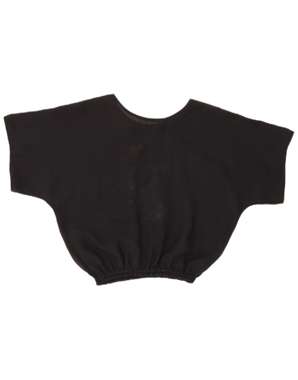 Blusa cropped feminina vintage UK 14 médio preto floral