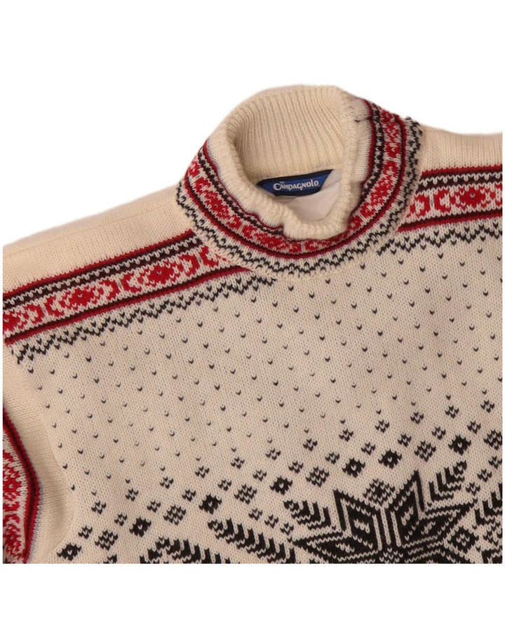 CAMPAGNOLO Suéter masculino com gola tartaruga, médio, branco, lã Fair Isle