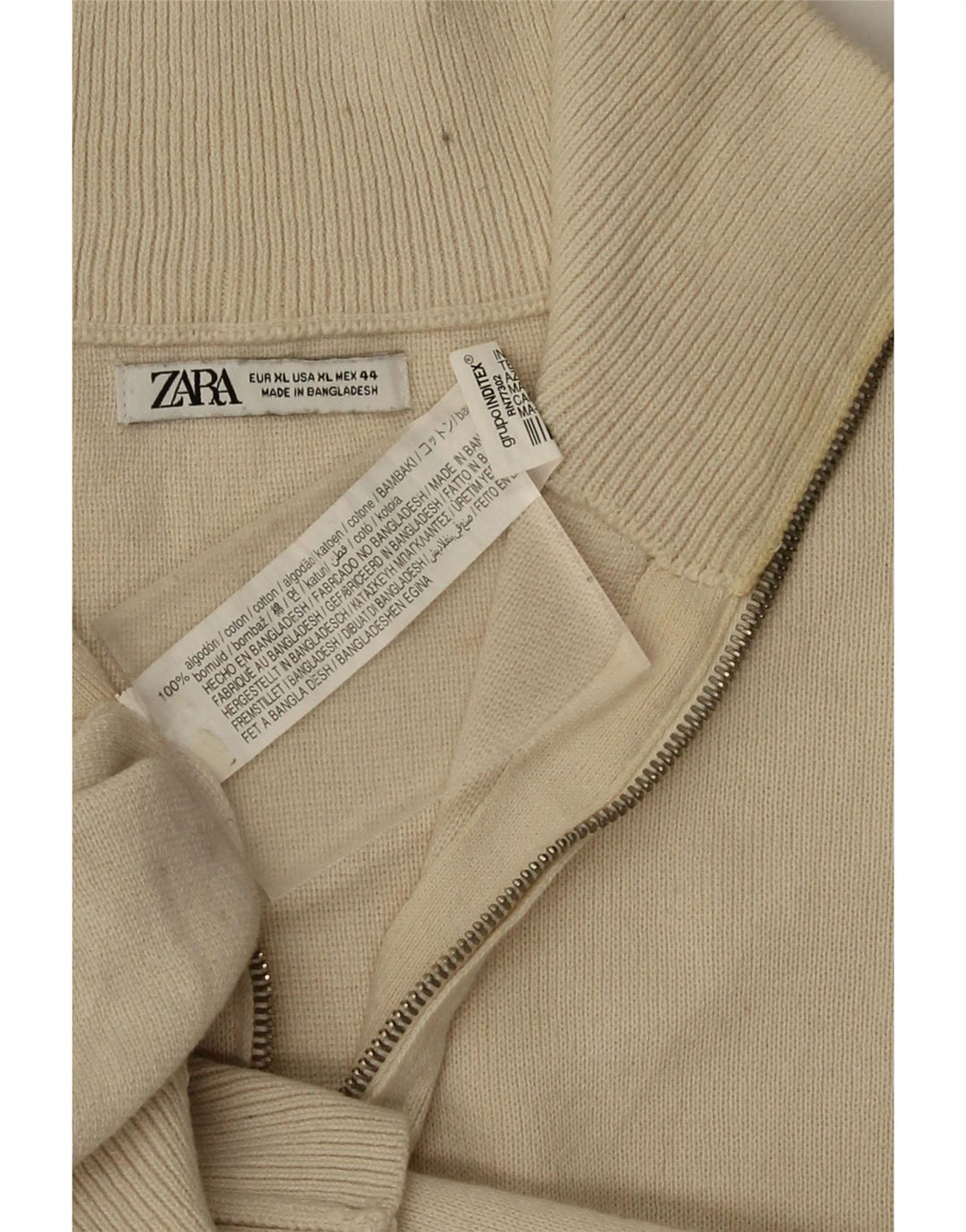 Suéter masculino Zara com zíper e gola XL algodão bege