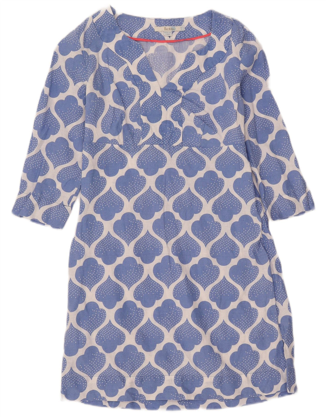 Vestido feminino Boden com estampa abstrata manga 3/4 linha A Reino Unido 8 linho azul pequeno