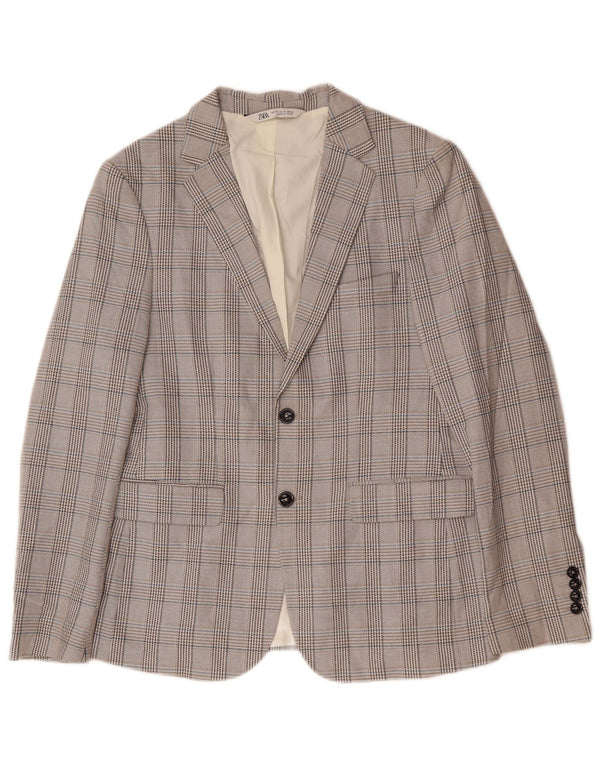 Jaqueta blazer masculina ZARA com 2 botões EU 48 cinza médio houndstooth poliéster
