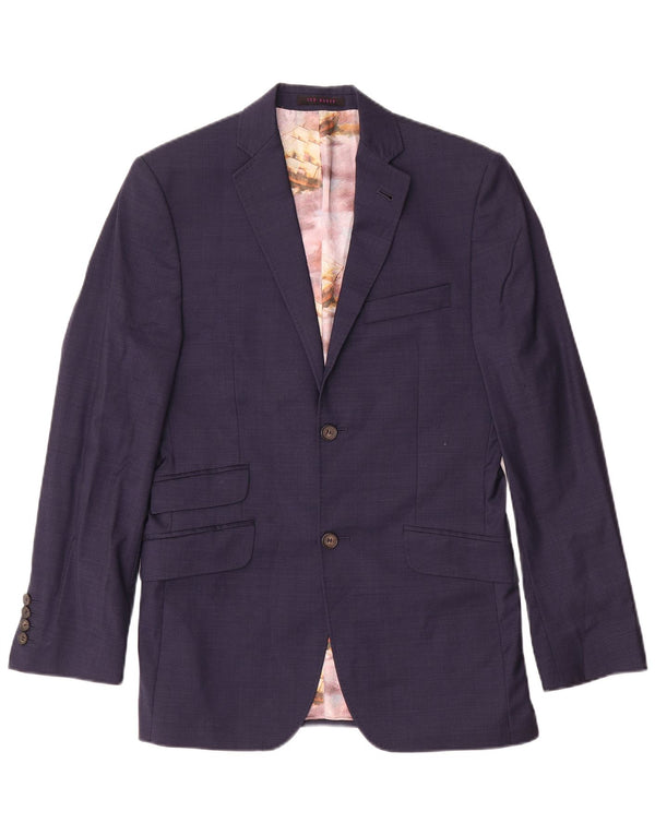 Jaqueta blazer masculina Ted Baker com 2 botões Reino Unido 36 pequena lã azul marinho