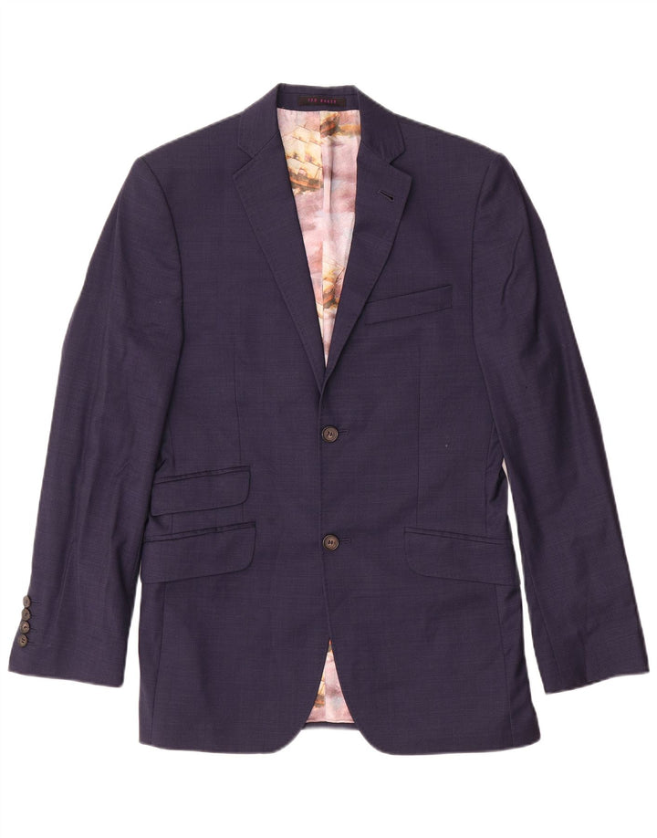 Jaqueta blazer masculina Ted Baker com 2 botões Reino Unido 36 pequena lã azul marinho