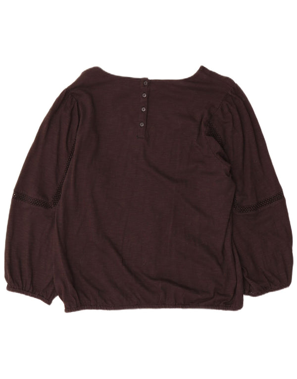 Blusa feminina de manga comprida Fat Face Top Reino Unido 14 algodão marrom grande