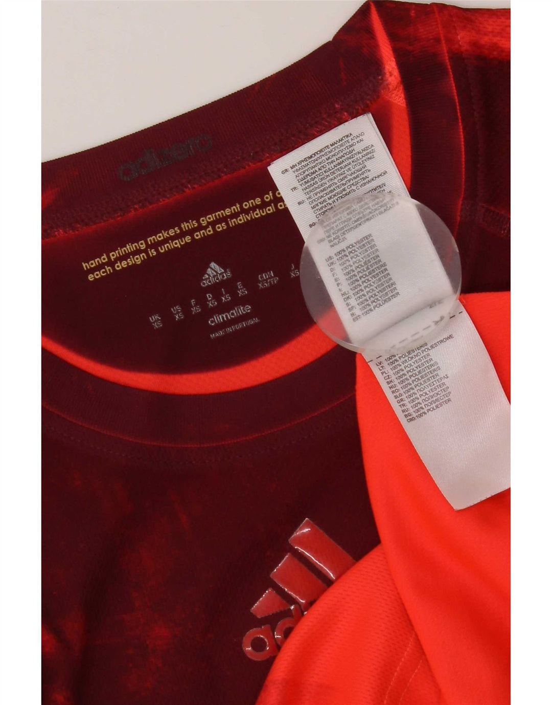 Adidas Mens Climalite Camiseta Top XS Vermelho Tie Dye Poliéster