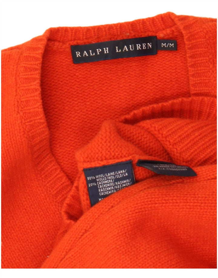 Suéter feminino Ralph Lauren com decote em V Reino Unido 12 lã laranja médio