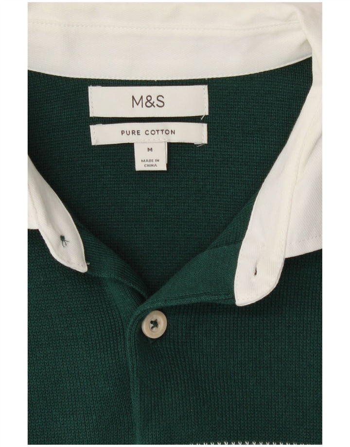 Suéter masculino Marks & Spencer com gola polo e bloco colorido verde médio