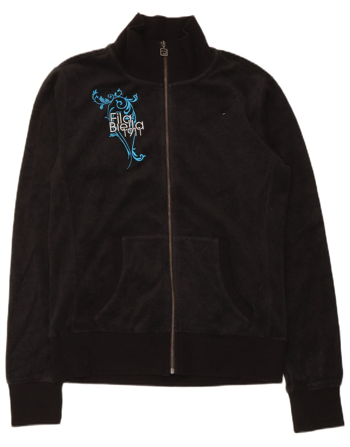 Fila Womens Graphic Tracksuit Top Jacket UK 12 Médio Algodão Preto