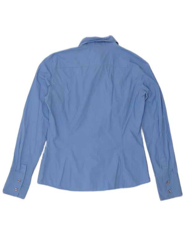 Camisa feminina Benetton UK 14 algodão azul médio