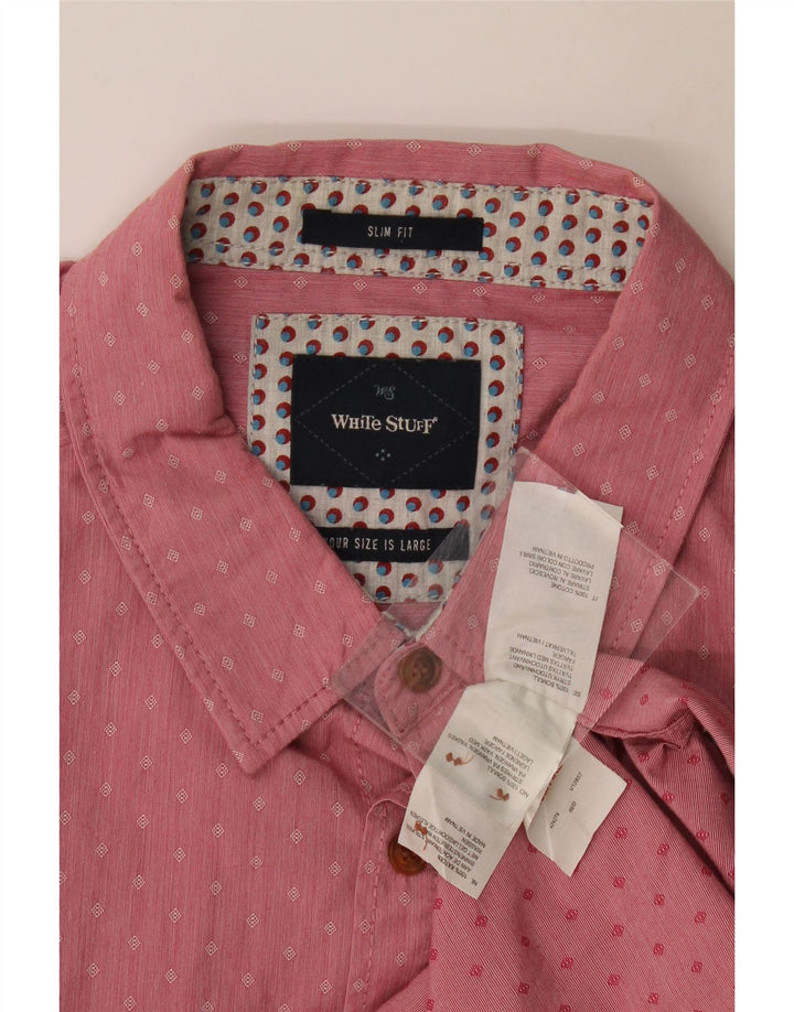 Camisa masculina slim fit branca material grande algodão manchado rosa