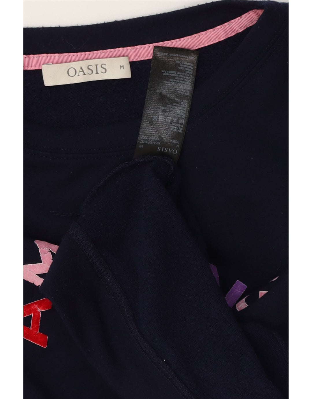 Suéter gráfico feminino Oasis UK 14 médio azul marinho viscose