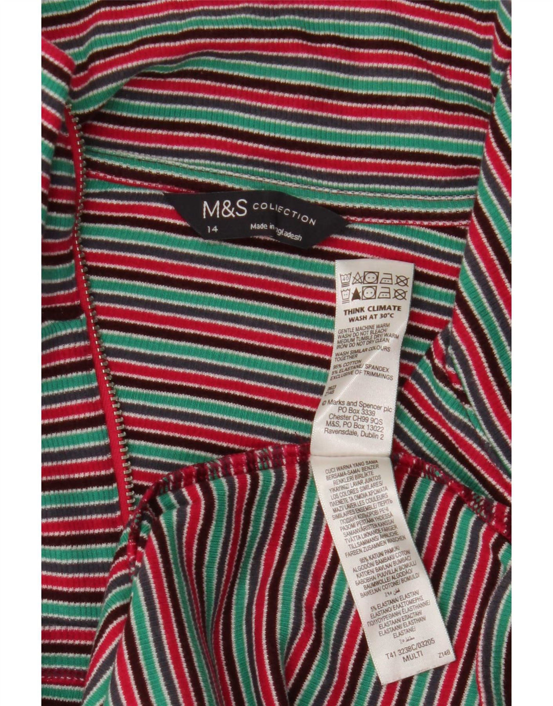 Top feminino Marks & Spencer manga comprida UK 14 médio listrado multicolorido