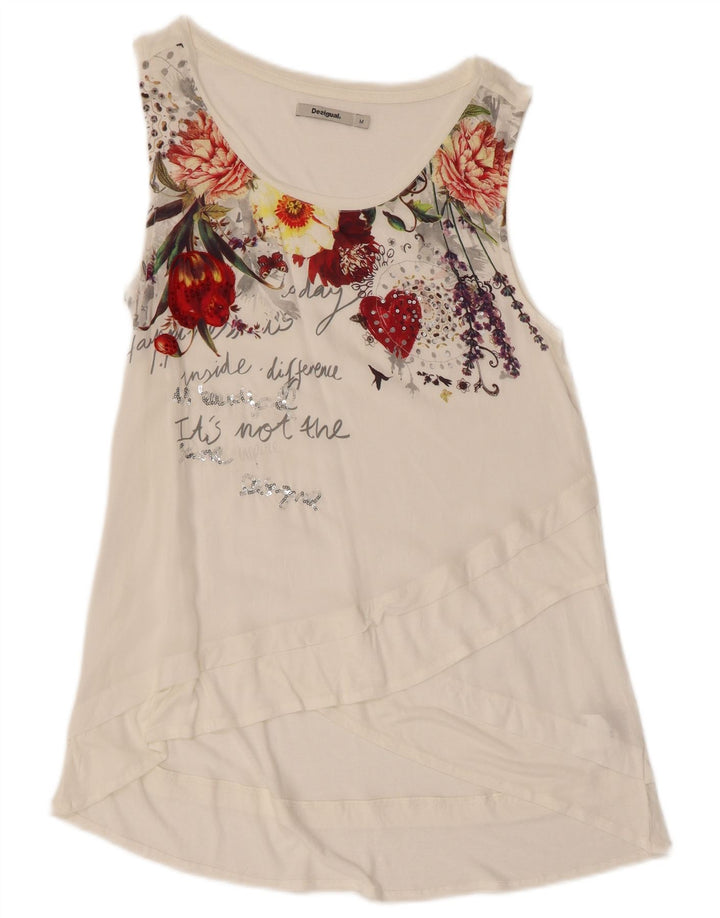 Túnica feminina Desigual com estampa gráfica UK 12 viscose floral branca média