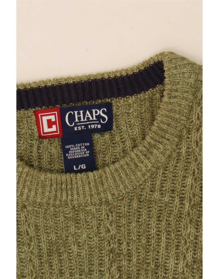 Suéter masculino Chaps com gola redonda e algodão manchado verde grande