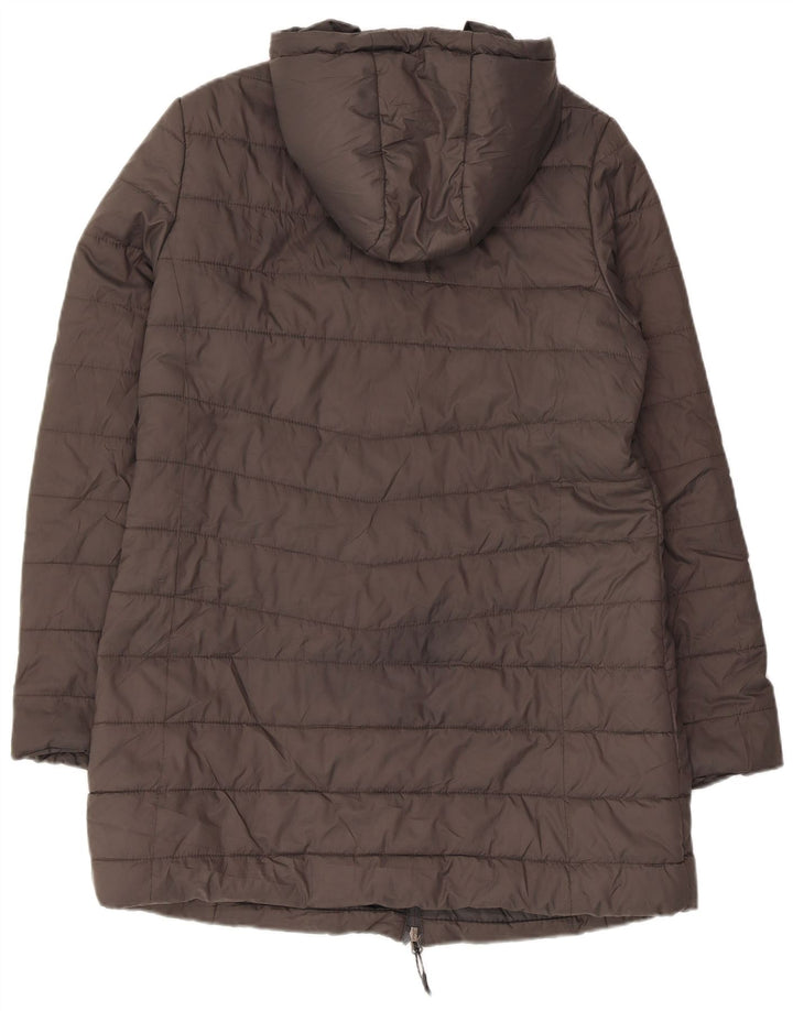 Casaco acolchoado com capuz feminino New Balance UK 16 grande poliéster cinza