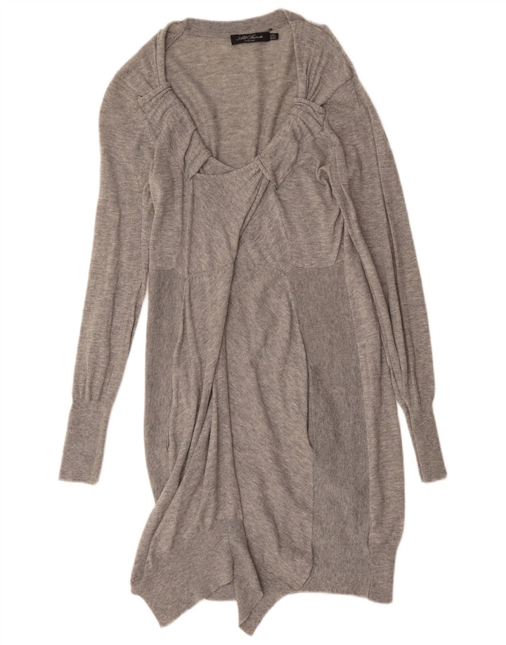Vestido jumper feminino de manga comprida All Saints Reino Unido 12 lã cinza médio