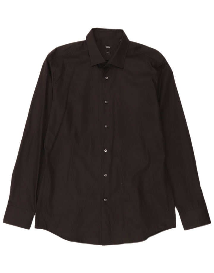 Hugo Boss Mens Slim Fit Camisa Tamanho 41 16 1/2 Grande Preto