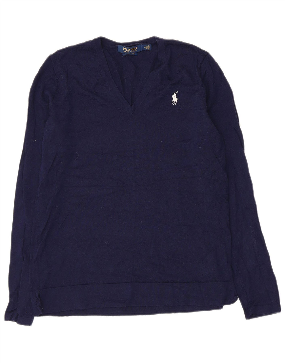 Suéter feminino Polo Ralph Lauren com decote em V Reino Unido 12 lã azul marinho médio