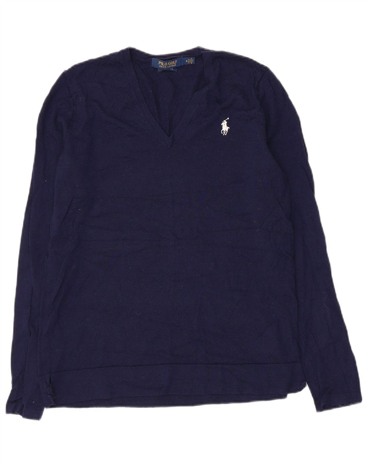 Suéter feminino Polo Ralph Lauren com decote em V Reino Unido 12 lã azul marinho médio