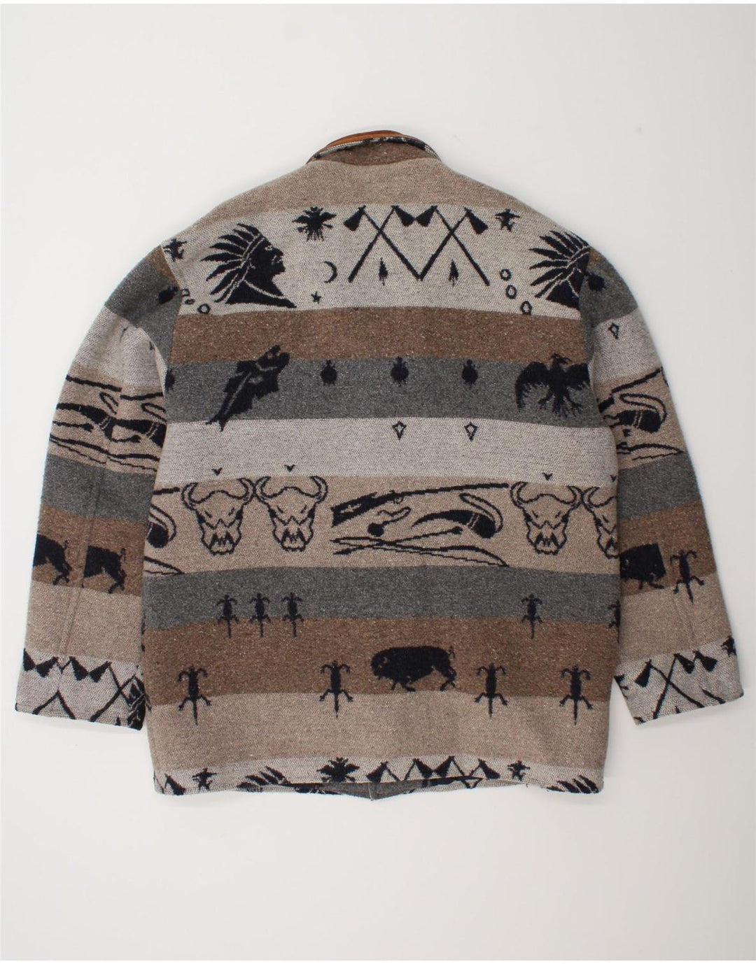 Casaco corta-vento masculino vintage com padrão abstrato UK 42 XL cinza Fair Isle