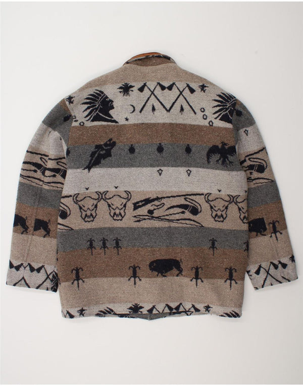 Casaco corta-vento masculino vintage com padrão abstrato UK 42 XL cinza Fair Isle
