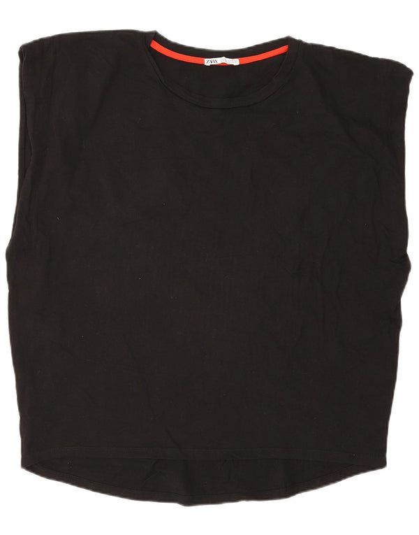 Zara Womens Oversized Vest Top UK 12 Médio Algodão Preto