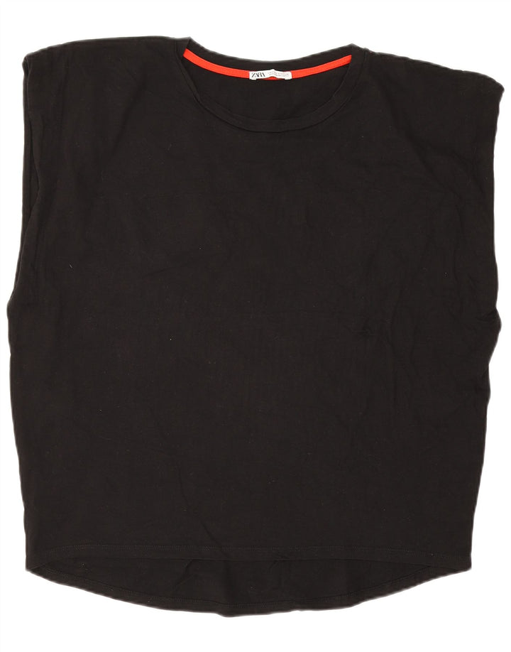 Zara Womens Oversized Vest Top UK 12 Médio Algodão Preto