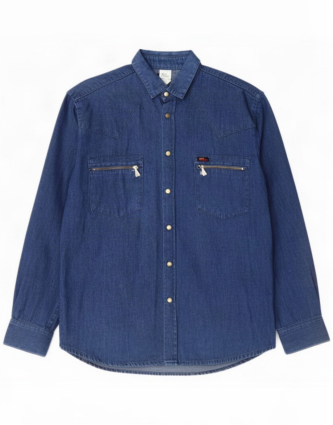 Roy Rogers Camisa jeans masculina de algodão azul médio