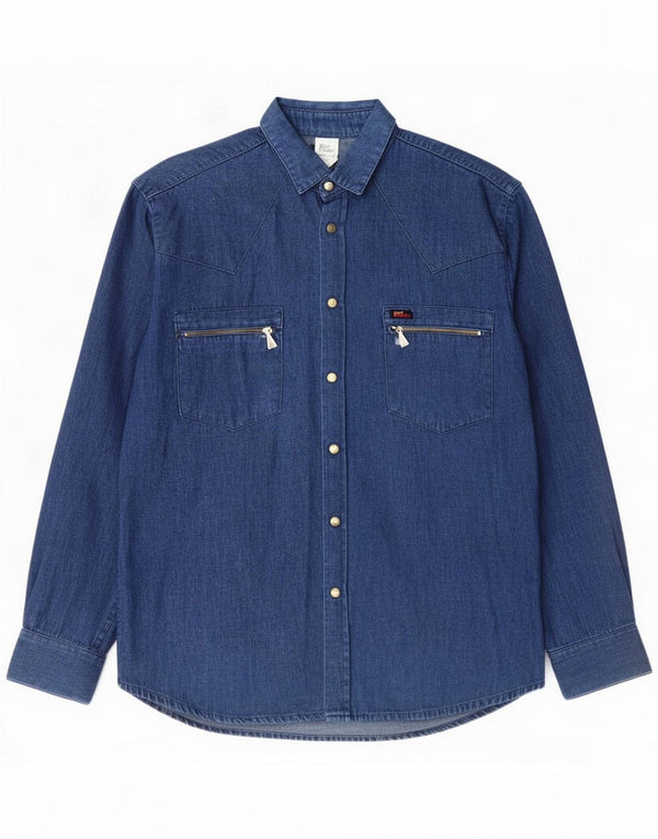 Roy Rogers Camisa jeans masculina de algodão azul médio