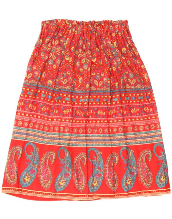 Saia midi feminina vintage W32 grande laranja Paisley