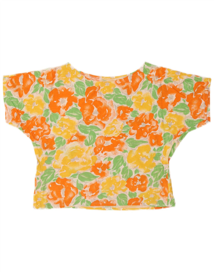 Blusa feminina vintage UK 14 algodão floral multicolorido médio