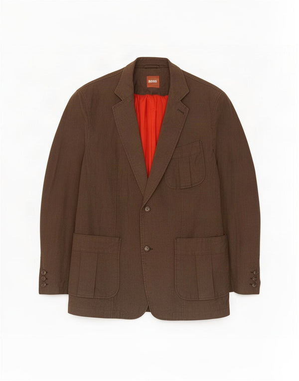 Jaqueta Blazer Masculina Hugo Boss com 2 Botões EU 54 2XL Algodão Marrom