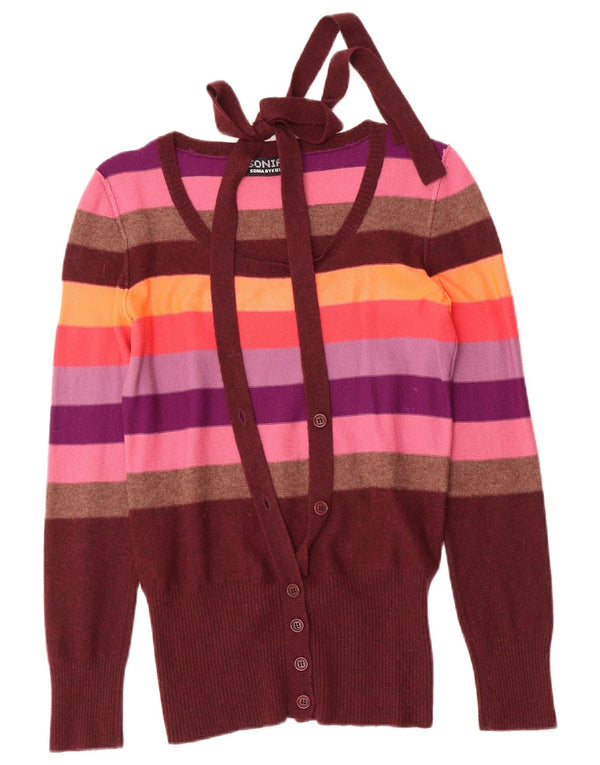 Suéter cardigã feminino Sonia Rykiel Reino Unido 10 pequeno listrado multicolorido