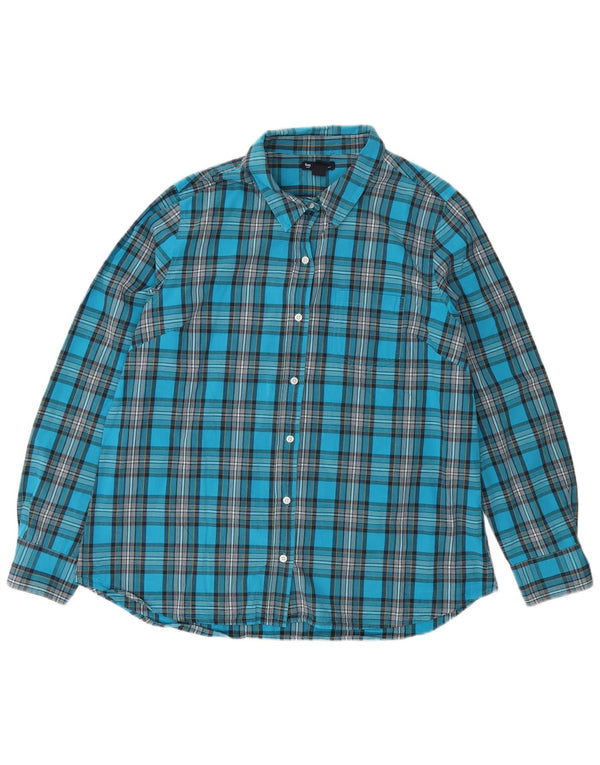 Camisa feminina Gap Boyfriend Fit Reino Unido 16 grande algodão xadrez azul