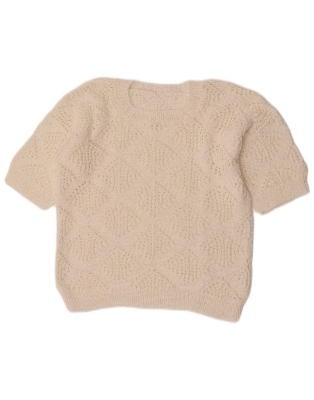 Suéter feminino vintage com gola redonda e gola redonda UK 14 médio branco