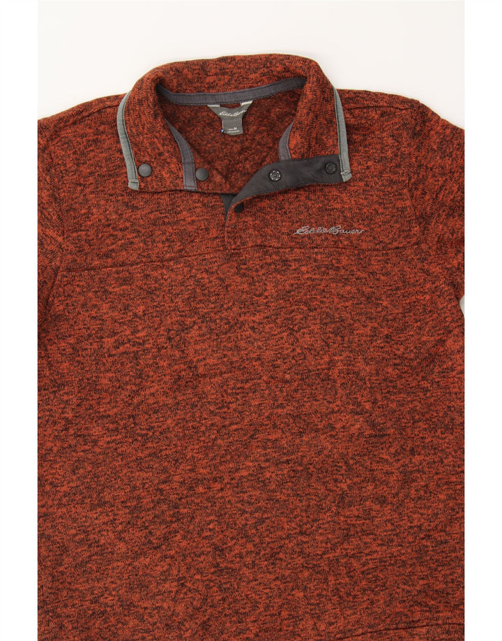 EDDIE BAUER Mens Button Neck Sweatshirt Jumper Medium Maroon Polyester Vintage Eddie Bauer and Second-Hand Eddie Bauer from Messina Hembry 