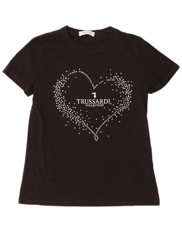 Camiseta feminina Trussardi com estampa gráfica UK 20 2XL algodão preto