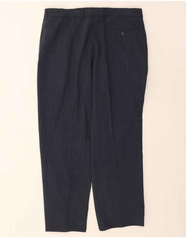 Calça masculina de terno reto Marks & Spencer W34 L29 poliéster azul marinho