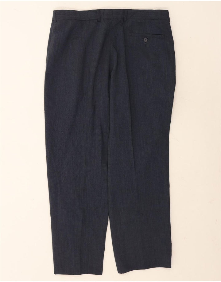 Calça masculina de terno reto Marks & Spencer W34 L29 poliéster azul marinho