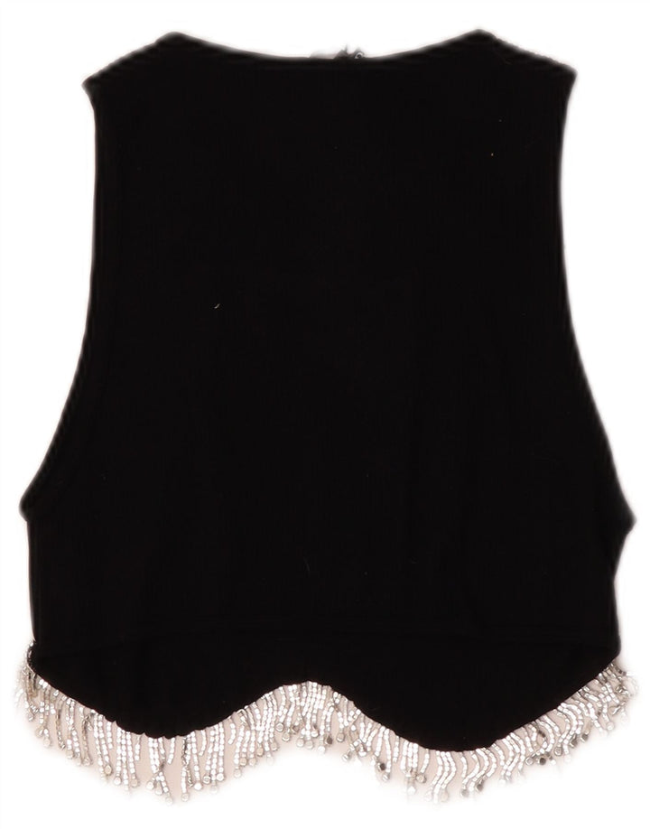 Zara Womens Crop Top UK 12 Médio Preto Nylon