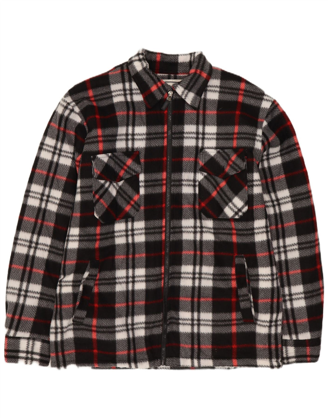 Camisa masculina vintage de flanela sherpa lenhador poliéster xadrez preto médio